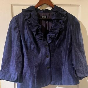 Adrianna Papell Midnight Blue Ruffled Blazer